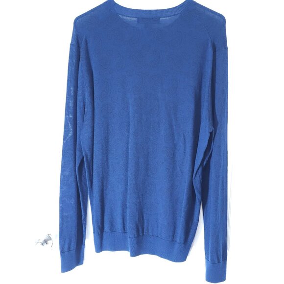 Brooks Brothers Navy Paisley Merino Wool Sweater L Crew Neck Long Sleeve Classic - Picture 9 of 9